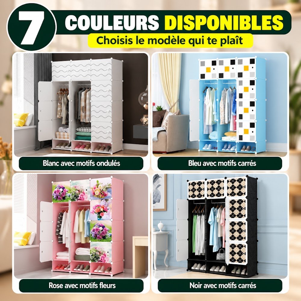Armoire de Rangement Modulable 12 Cubes avec Porte-Chaussures — 2 Penderies, 12 Casiers et 3 Casiers à Chaussures - photo 7