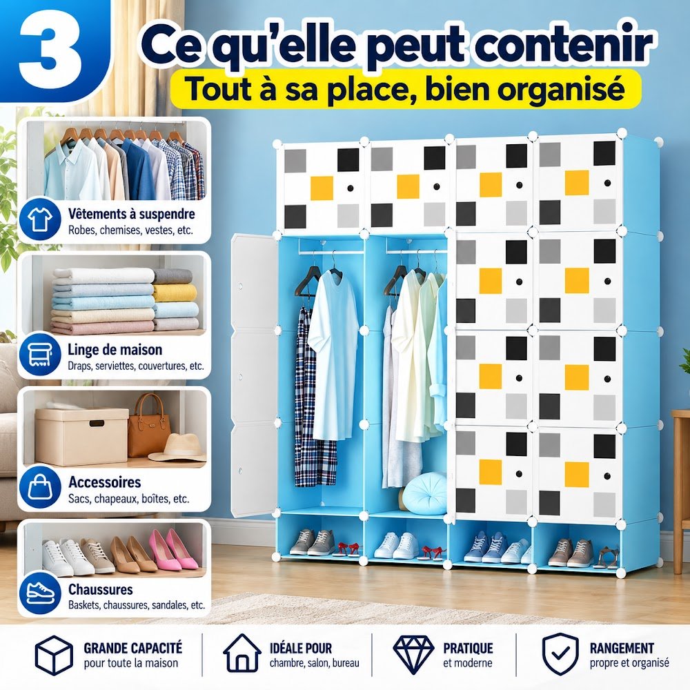Armoires modulables 8, 12 ou 16 cubes - Des affaires partout et pas d'armoire à la bonne taille ?