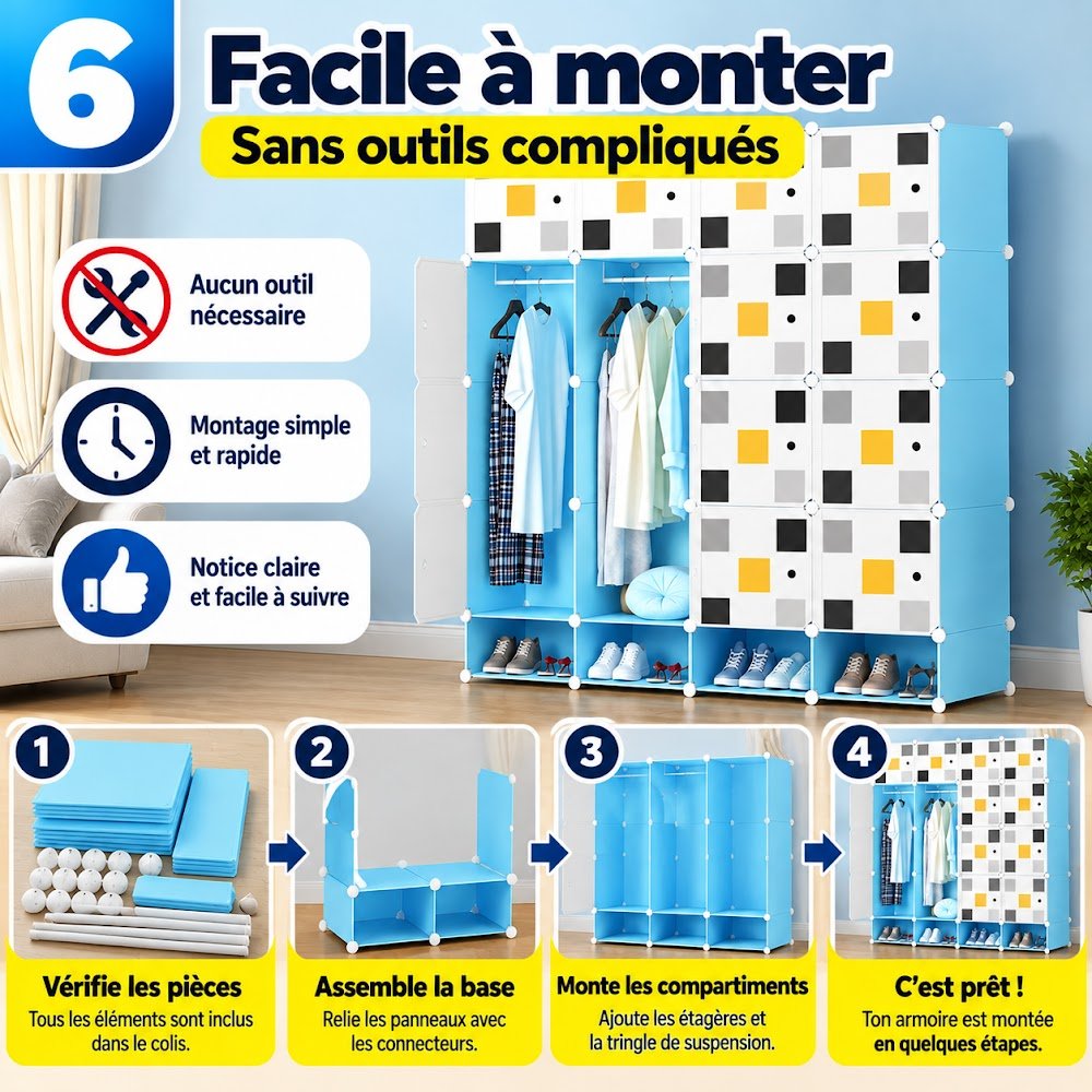 Armoires Modulables avec Porte-Chaussures 8, 12 ou 16 Cubes — Choisissez la Taille qu'il Vous Faut - photo 8