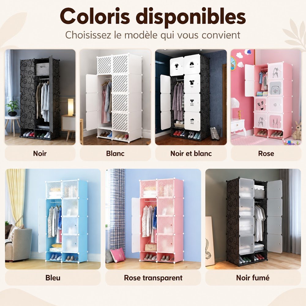 Armoire de Rangement Modulable 8 Cubes avec Porte-Chaussures — Penderie, Casiers Fermés et Chaussures dans 75 cm - photo 7