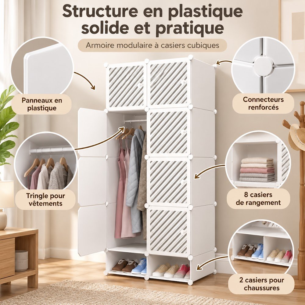 Armoires Modulables avec Porte-Chaussures 8, 12 ou 16 Cubes — Choisissez la Taille qu'il Vous Faut - photo 6