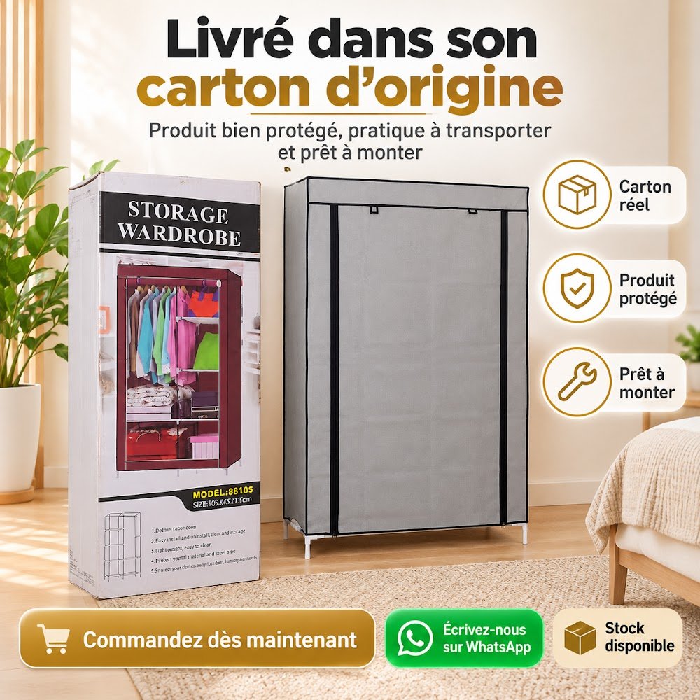 Armoire de Rangement en Tissu 2 Battants — Penderie + Étagères, Vêtements à l'Abri de la Poussière - photo 8