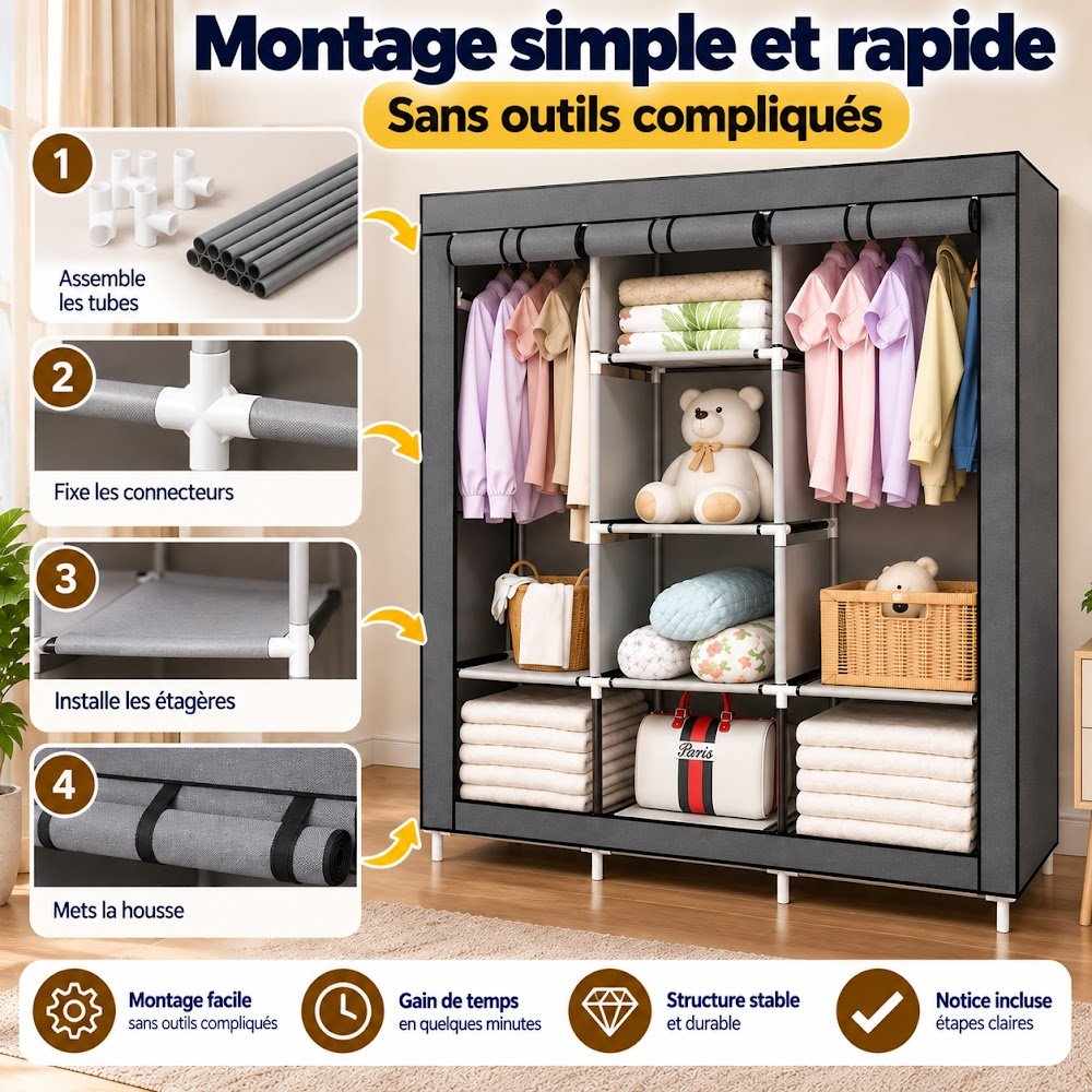 Armoires de Rangement en Tissu 2, 3 ou 4 Battants — Choisissez la Taille qu'il Vous Faut - photo 8