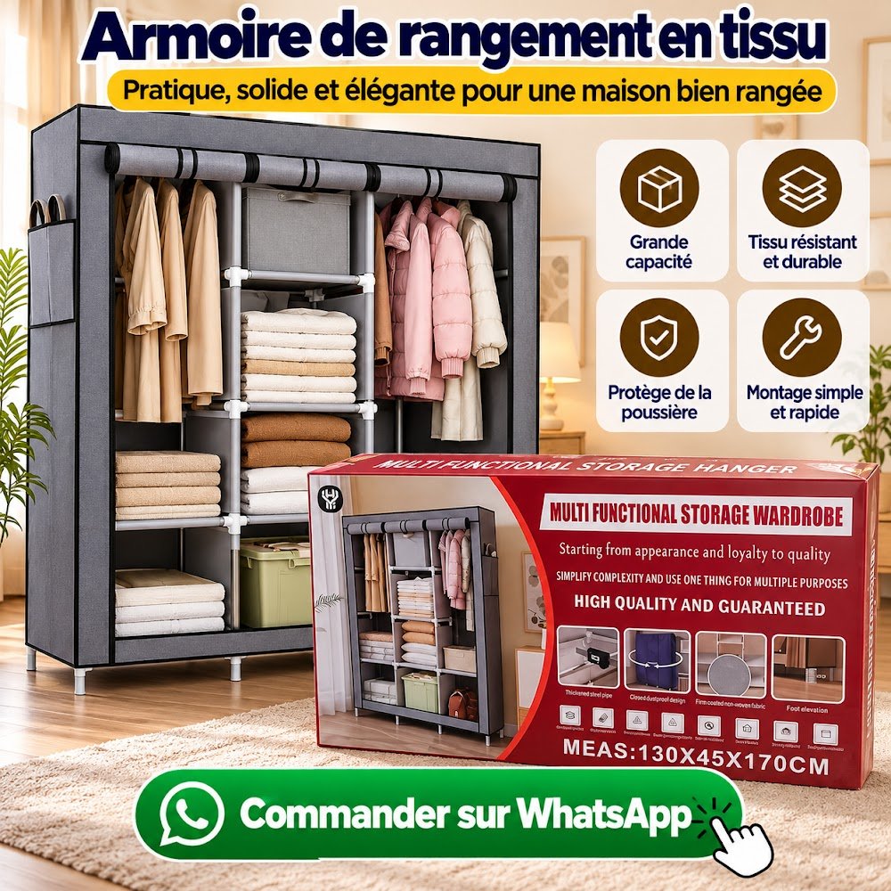Armoire de Rangement en Tissu 3 Battants — Double Penderie + Étagères, Toute la Garde-Robe à l'Abri - photo 6
