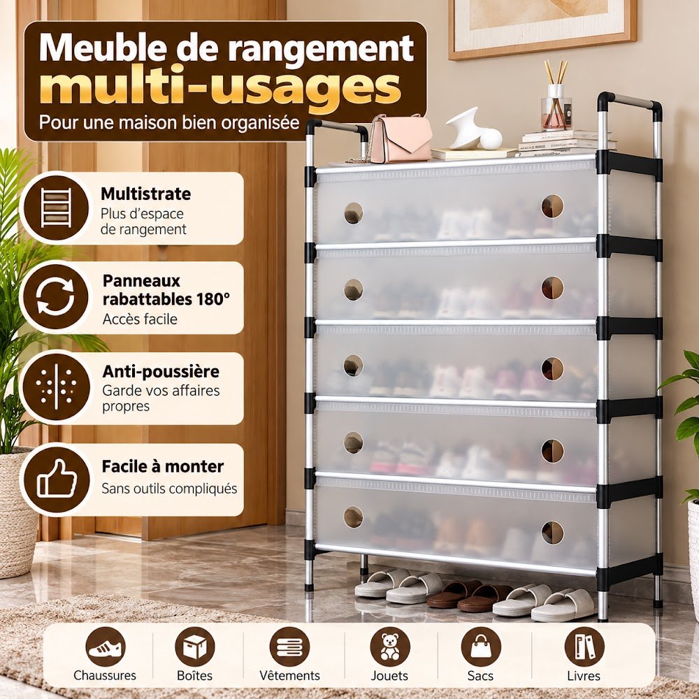 Étagères à Chaussures Anti-Poussière 1, 2 ou 3 Battants — Choisissez la Taille qu'il Vous Faut