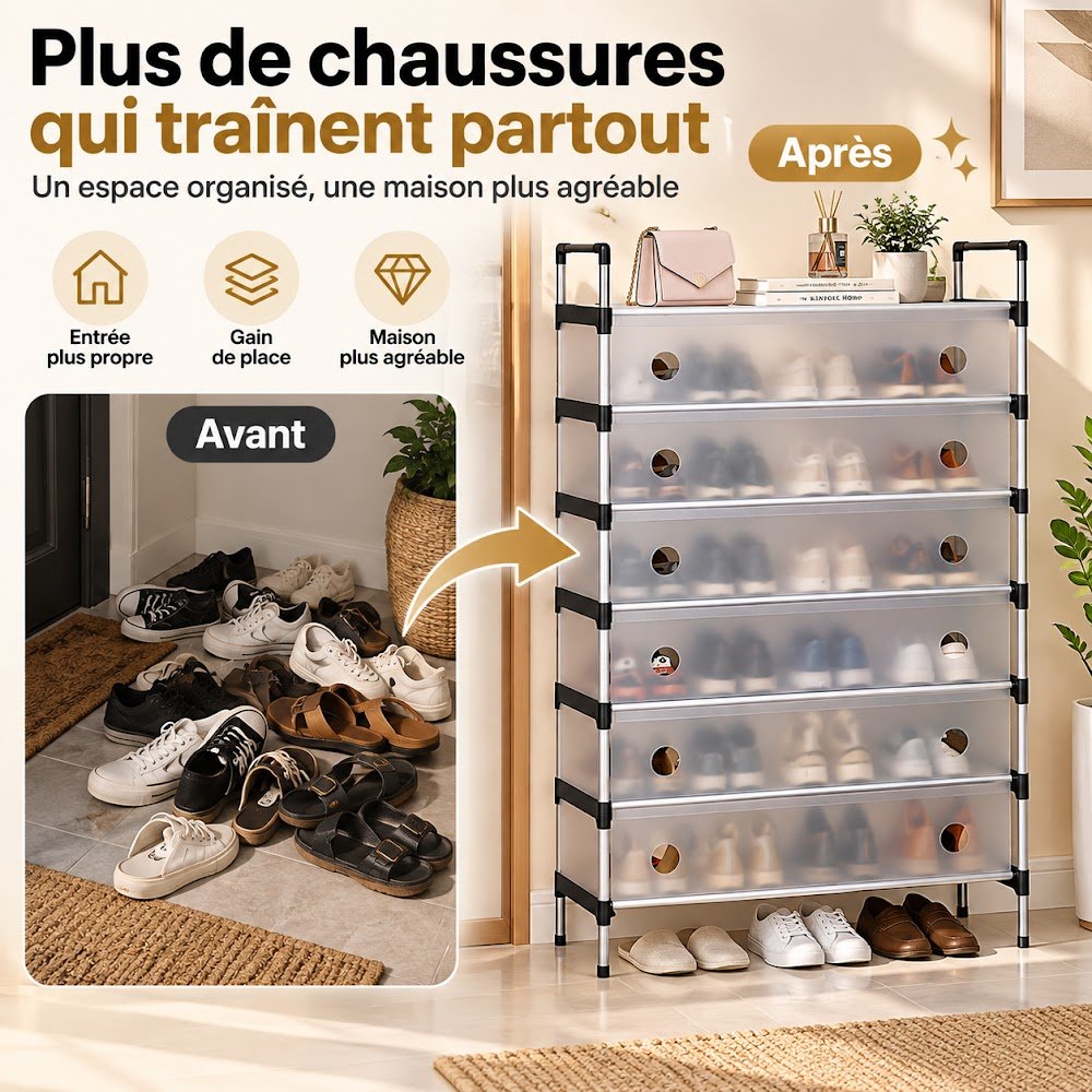 Étagère à Chaussures Anti-Poussière 1 Battant — Portes Rabattables, Chaussures Protégées et Bien Rangées - photo 4
