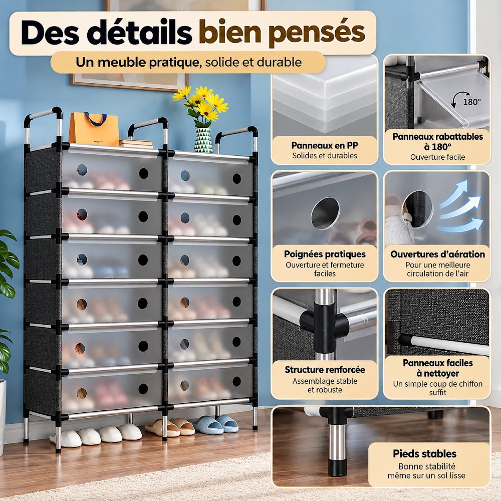 Étagères à Chaussures Anti-Poussière 1, 2 ou 3 Battants — Choisissez la Taille qu'il Vous Faut - photo 5