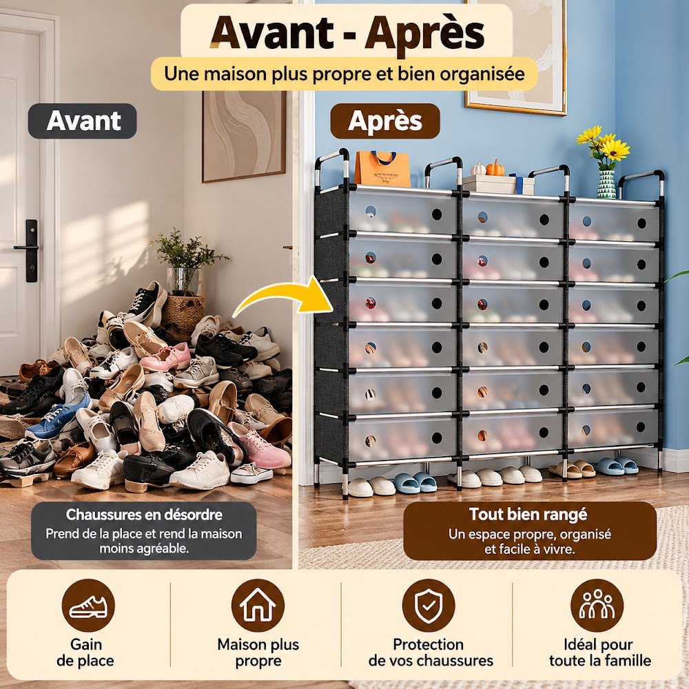Étagères à Chaussures Anti-Poussière 1, 2 ou 3 Battants — Choisissez la Taille qu'il Vous Faut - photo 4