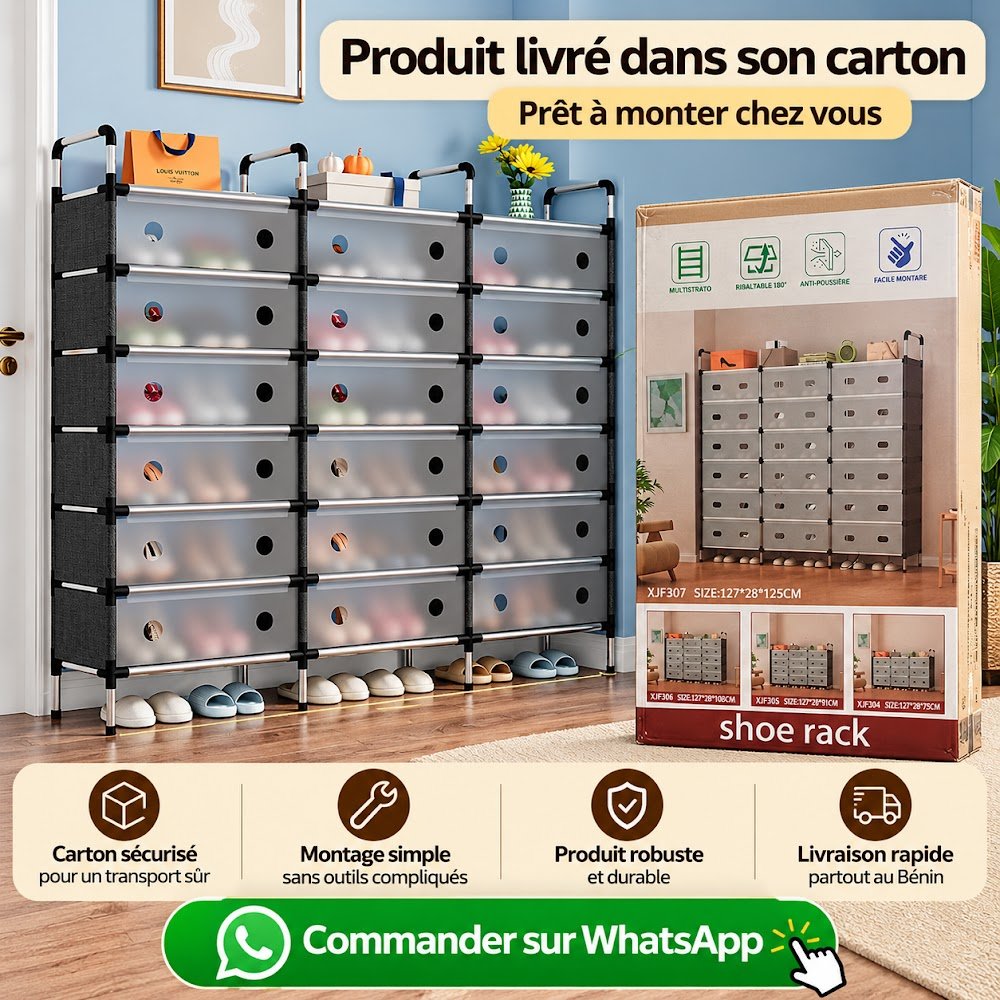 Étagère à Chaussures Anti-Poussière 3 Battants — 3 Colonnes de Rangement Fermé pour les Chaussures de Toute la Famille - photo 6