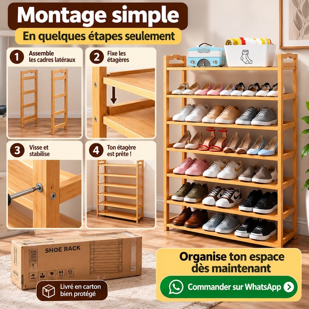 Étagère à Chaussures en Bois 122 cm — Grande Capacité, Structure Solide pour Toute la Famille - photo 4