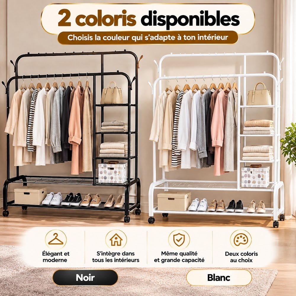 Porte-Manteaux Double Barre à Roulettes — Avec ou Sans Étagères Latérales, Choisissez Votre Modèle - photo 7