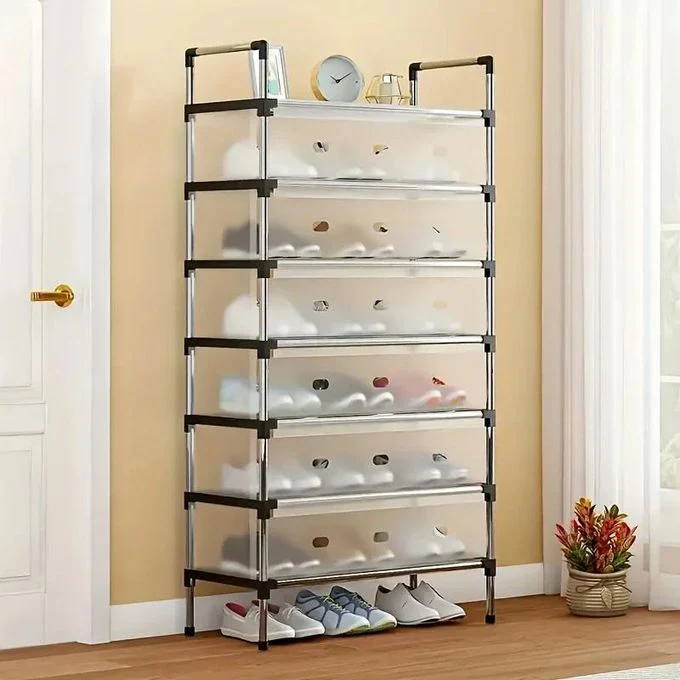 Étagère à Chaussures 6 Niveaux avec Porte Anti-Poussière – Grande Capacité, Rangement Modulable, Structure Métallique Solide - photo 2