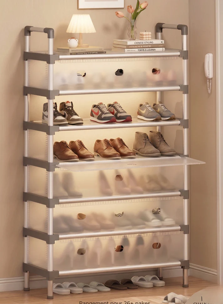 Étagère à Chaussures 6 Niveaux avec Porte Anti-Poussière – Grande Capacité, Rangement Modulable, Structure Métallique Solide - photo 3