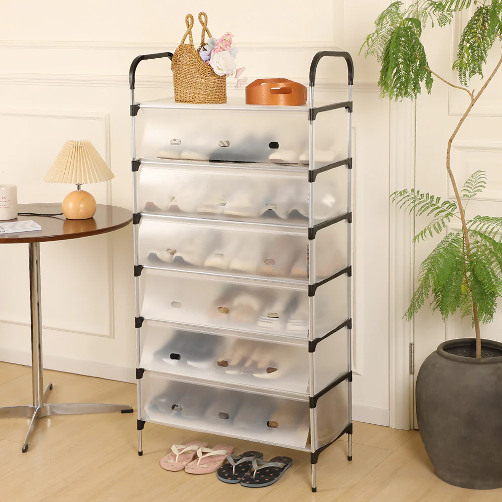 Étagère à Chaussures 6 Niveaux avec Porte Anti-Poussière – Grande Capacité, Rangement Modulable, Structure Métallique Solide - photo 5